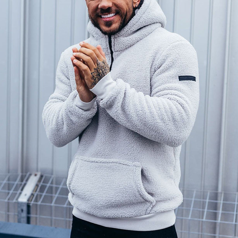 Herren nan sportiver Teddyfleece-Hoodie mit schmaler Passform und Kängurutasche EB