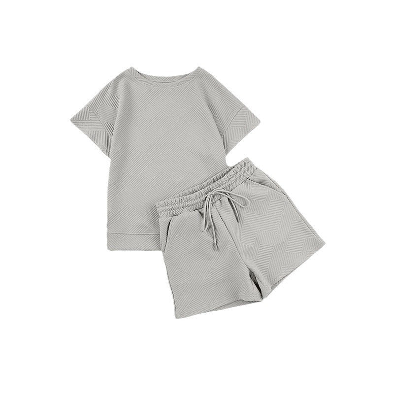 Damen gemütliches Freizeit-Set mit strukturiertem Oberteil und Shorts EB