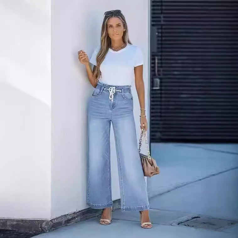 Damen Weite Jeanshose mit lässigem Kordelzug EB