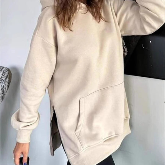 Damen Oversized Kapuzenpullover mit seitlichen Reißverschlüssen und universeller Passform EB