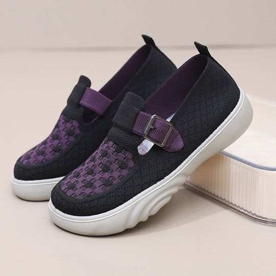 Damen Komfortable Slip-On Freizeitschuhe mit modischem Riemen EB