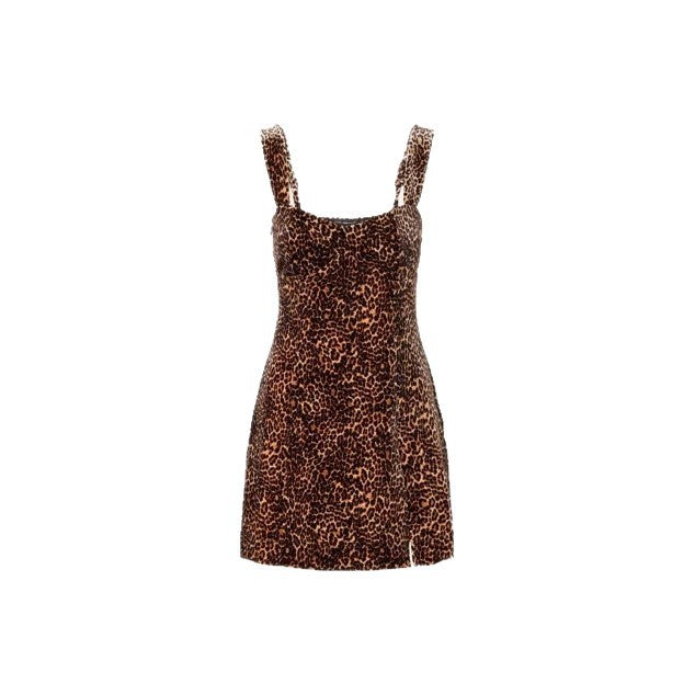 Damen figurbetontes Minikleid mit Leopardenmuster und eleganten Trägern EB