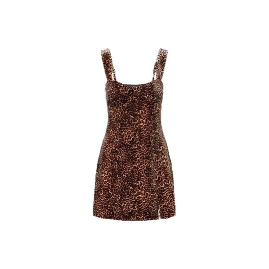 Damen figurbetontes Minikleid mit Leopardenmuster und eleganten Trägern EB
