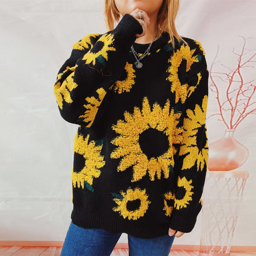 Damen Strickpullover mit floralem Design und Oversize-Schnitt EB