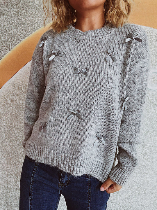 Damen Strickpullover mit verspielten Schleifenakzenten EB