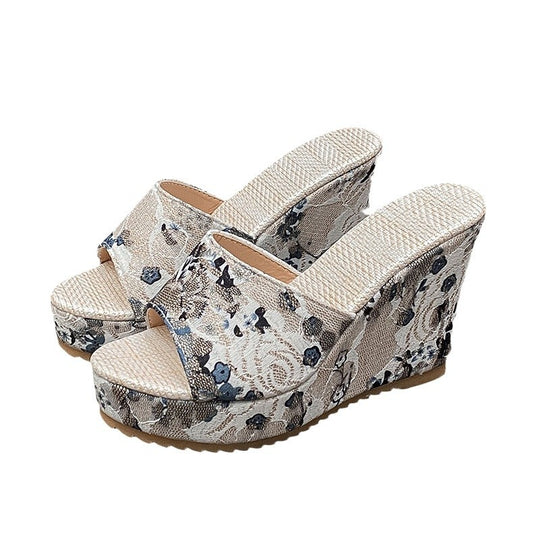 Damen elegante Wedge-Sandalen aus floralem Design EB