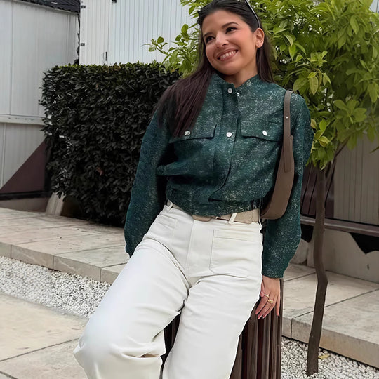 Damen modische Utility-Jacke mit Taschen und Druckknöpfen EB