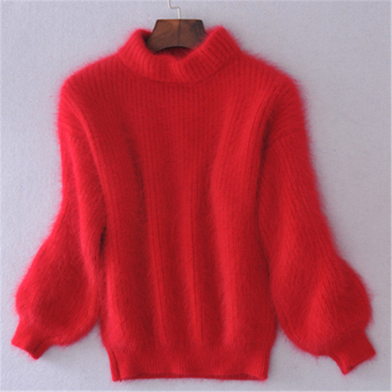 Damen Flauschiger Mohair-Mix Pullover mit Stehkragen und Oversize-Silhouette EB