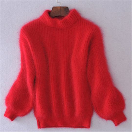 Damen Flauschiger Mohair-Mix Pullover mit Stehkragen und Oversize-Silhouette EB