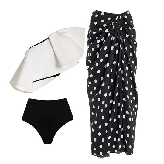 Damen Badeanzug Set mit modischem Wickelrock und eleganter Rüschen-Top EB