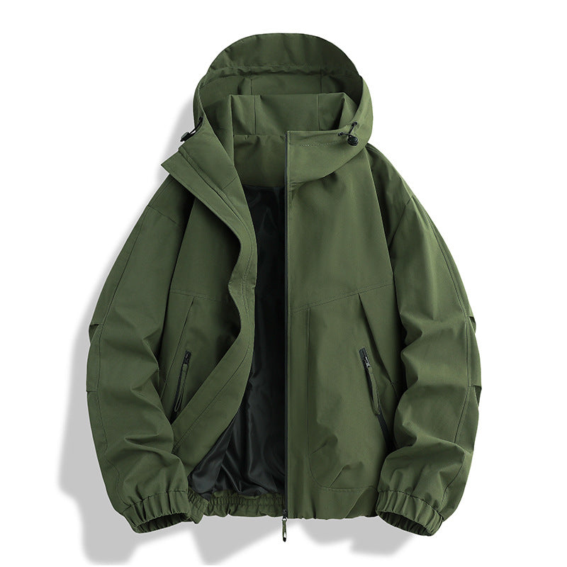 Herren wasserdichter Hooded-Utility-Parka mit verschweißten Nähten, verstellbarer Kapuze und verdeckten Reißverschlusstaschen EB