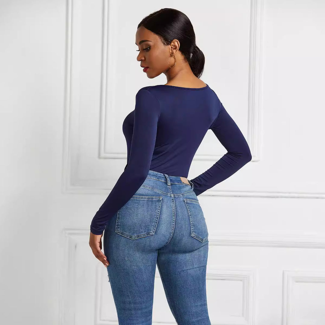 Damen Eleganter Langarmbody aus angenehmem Stretchmaterial EB