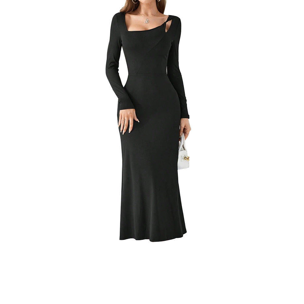 Damen figurbetontes Maxikleid mit asymmetrischem Ausschnitt und langen Ärmeln Eichborn Berlin