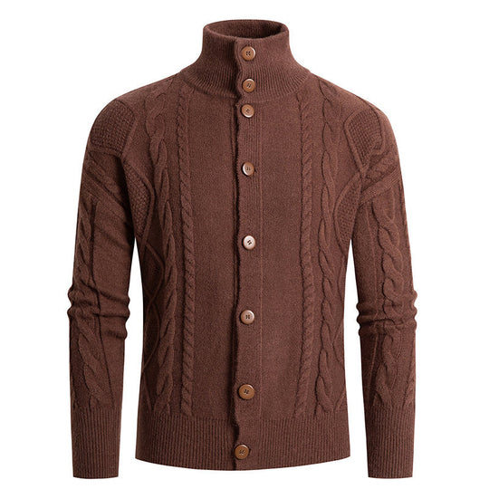 Herren Strickjacke mit klassischem Kabelmuster und hohem Stehkragen EB