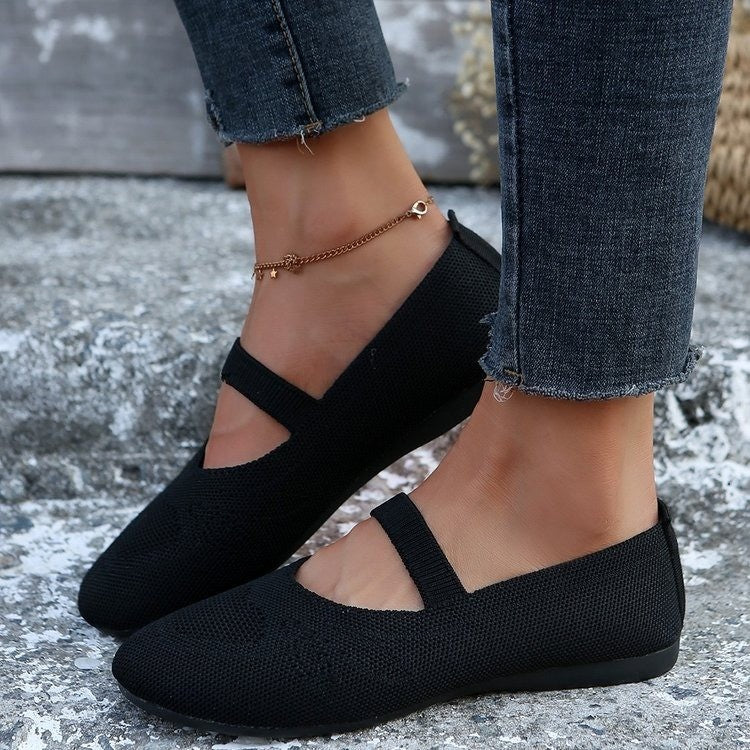 Damen elastische Ballerinas mit verstellbarem Riemen und atmungsaktivem Obermaterial EB