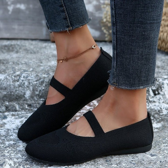Damen elastische Ballerinas mit verstellbarem Riemen und atmungsaktivem Obermaterial EB