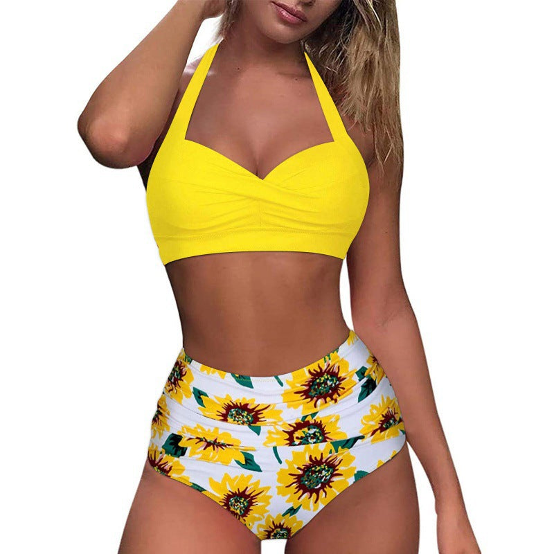 Damen Hochtaillierter Karobikini mit gerafftem Oberteil EB