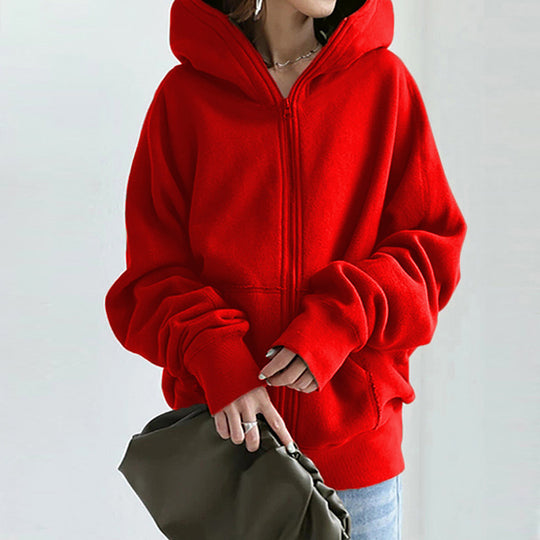 Damen nan übergroße Kapuzenjacke mit Reißverschluss und Kängurutasche aus flauschigem Fleece EB