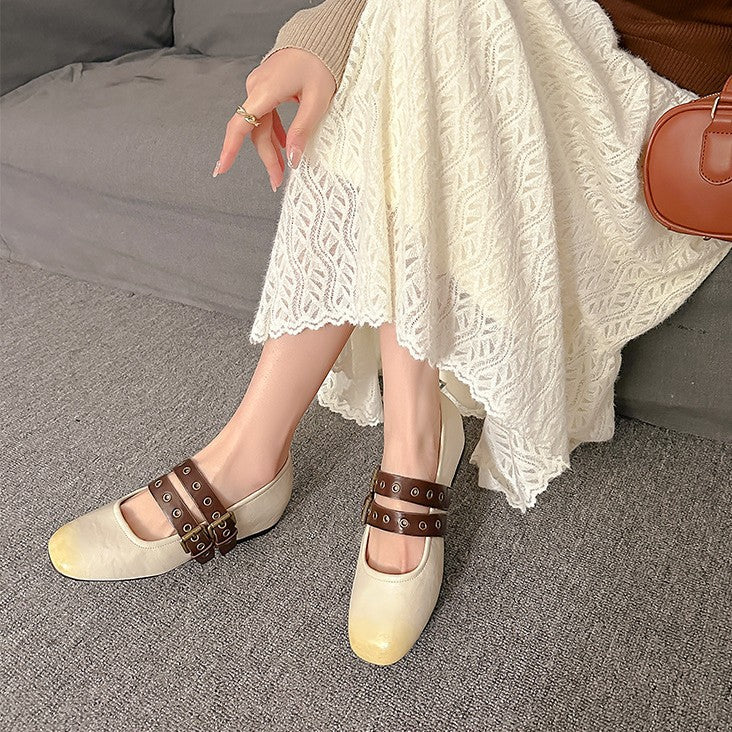 Damen elegante Mary Jane Schuhe mit modischen Schnallen EB