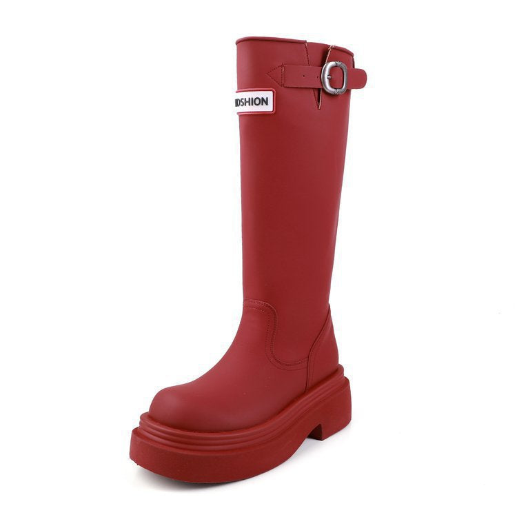 Damen Hohe Stiefel mit modischer Schnalle und komfortablem Plateau EB