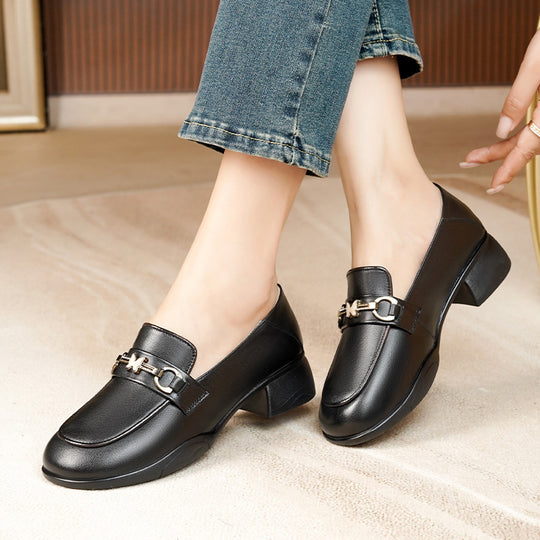 Damen Elegante Mokassins mit modischem Schmuckdetail und bequemem Blockabsatz EB