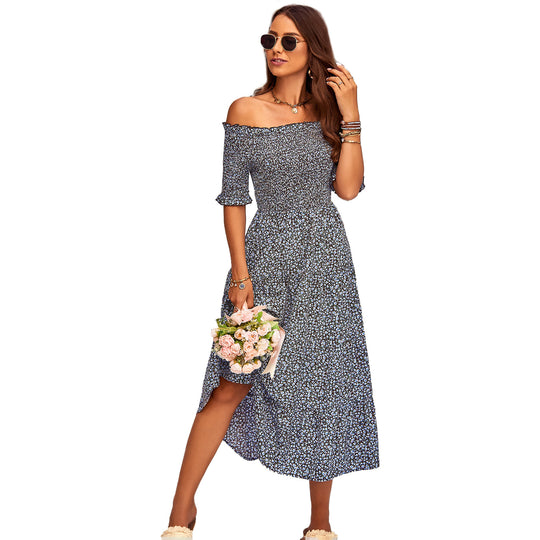Damen Off-Shoulder Maxikleid mit floralem Design und schwingendem Saum EB