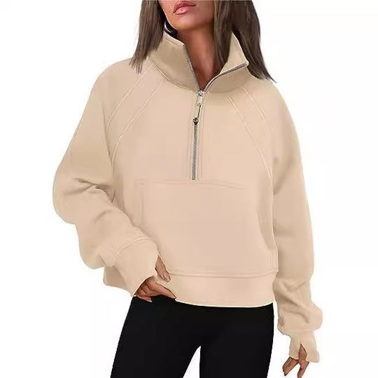 Damen Sportlicher Pullover mit hohem Kragen und Reißverschluss EB