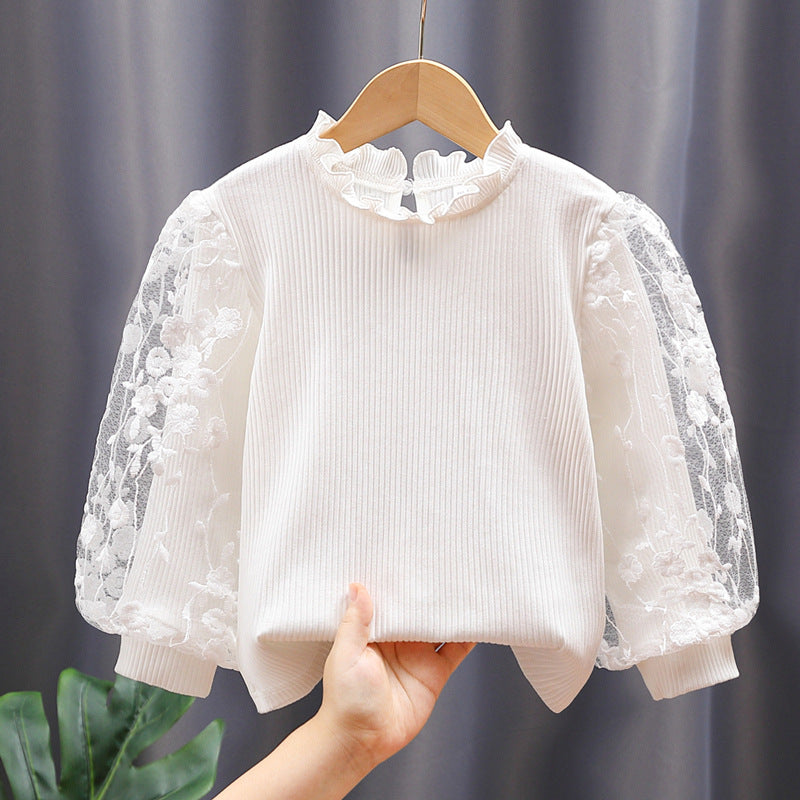 Mädchen Sweatshirt mit floralen Stickermonturen und Rüschen EB