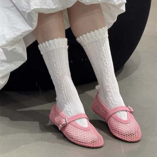 Damen Netz-Ballerinas mit elegantem Riemen und bequemer Sohle EB