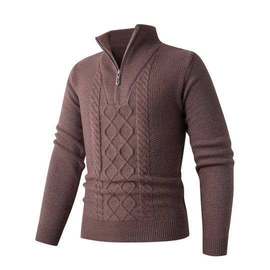 Herren Eleganter Strickpullover mit hohem Kragen und Reißverschluss EB
