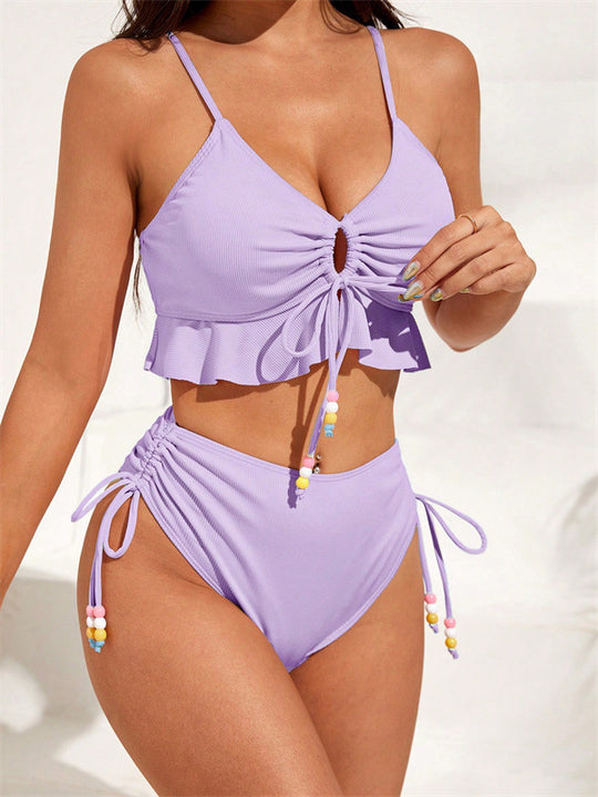 Damen Badeanzug mit Rüschendetails und verstellbaren Trägern EB