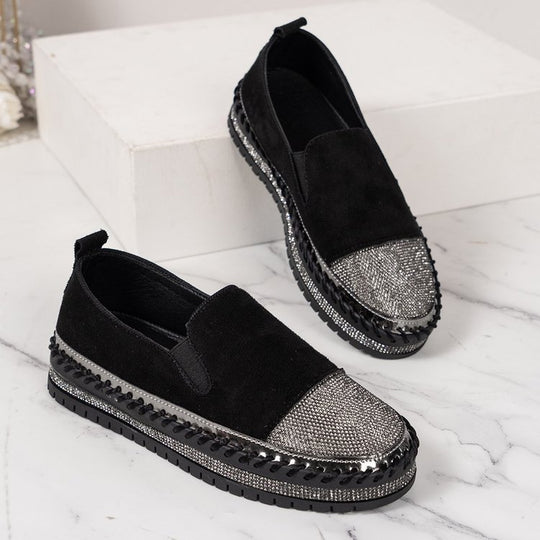 Damen Slip-On Sneakers mit schimmerndem Vorderbereich und modischem Plateau EB