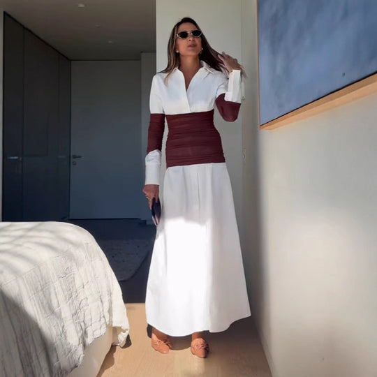 Damen Maxikleid mit innovativem Wickeldesign und modernen Kontrastdetails EB