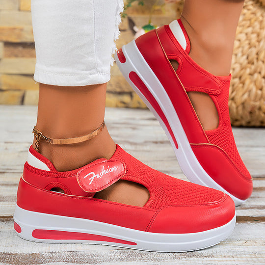 Damen nan ergonomischer Mary-Jane Schlupfsneaker aus 3D-Strick mit Klettverschluss und stoßdämpfender Plateau-Laufsohle EB