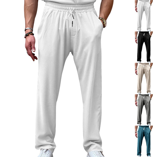 Herren Leichte Casual-Hose mit elastischem Bund, Kordelzug & feiner Längsstruktur EB