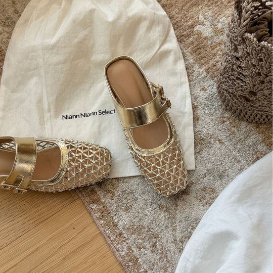 Damen elegante Mary Jane Ballerinas mit modischem Riemchen und hochwertiger Leder-Oberfläche EB