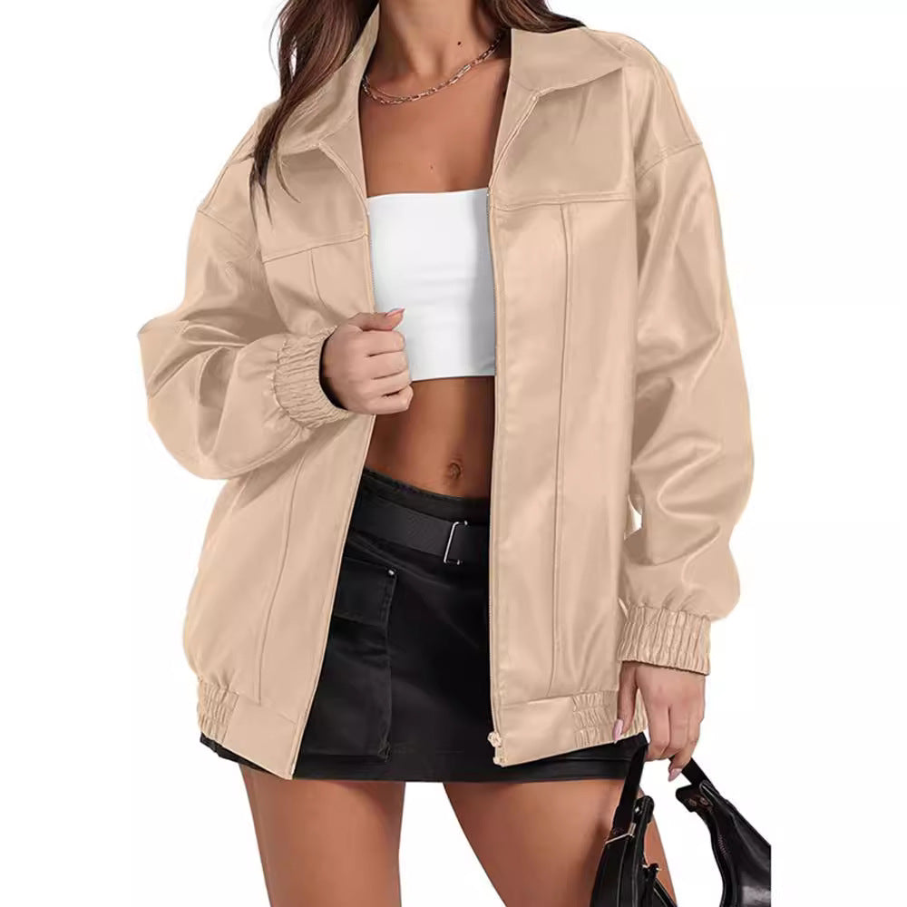Damen Lässige Oversized-Jacke mit elastischen Bündchen und praktischen Taschen EB