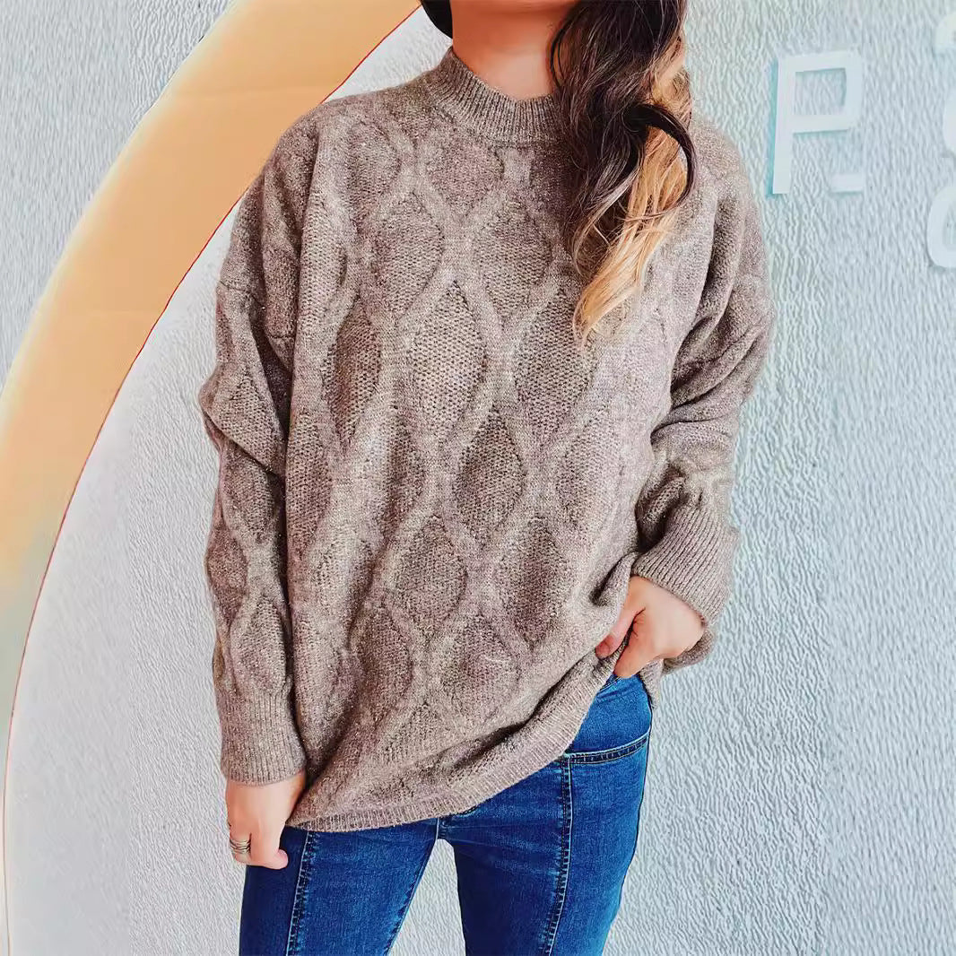 Damen Grobstrickpullover mit elegantem Rautenmuster und voluminösen Ärmeln EB