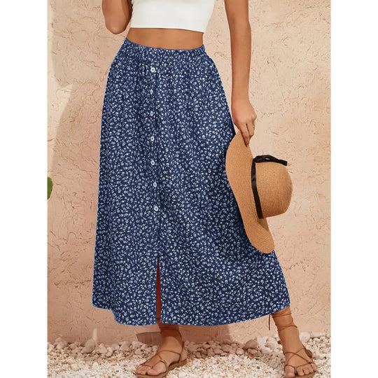 Damen Maxirock mit floralem Design und Knopfdetails EB
