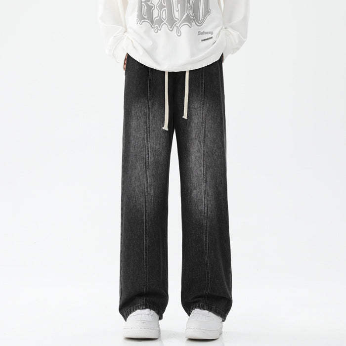 Damen weite Denim-Hose mit verstellbarem Bund und modernem Schnitt EB
