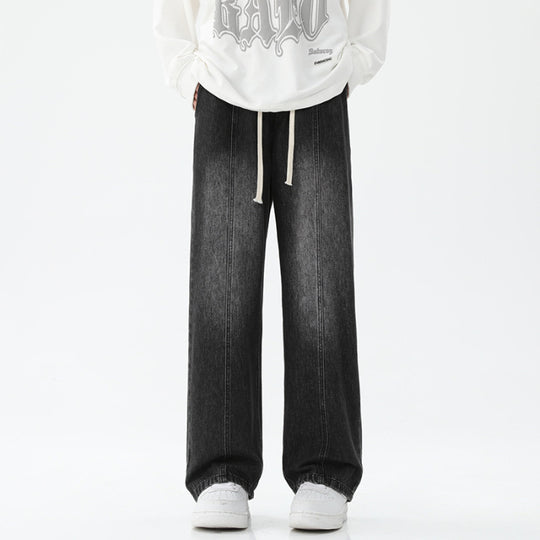 Damen weite Denim-Hose mit verstellbarem Bund und modernem Schnitt EB