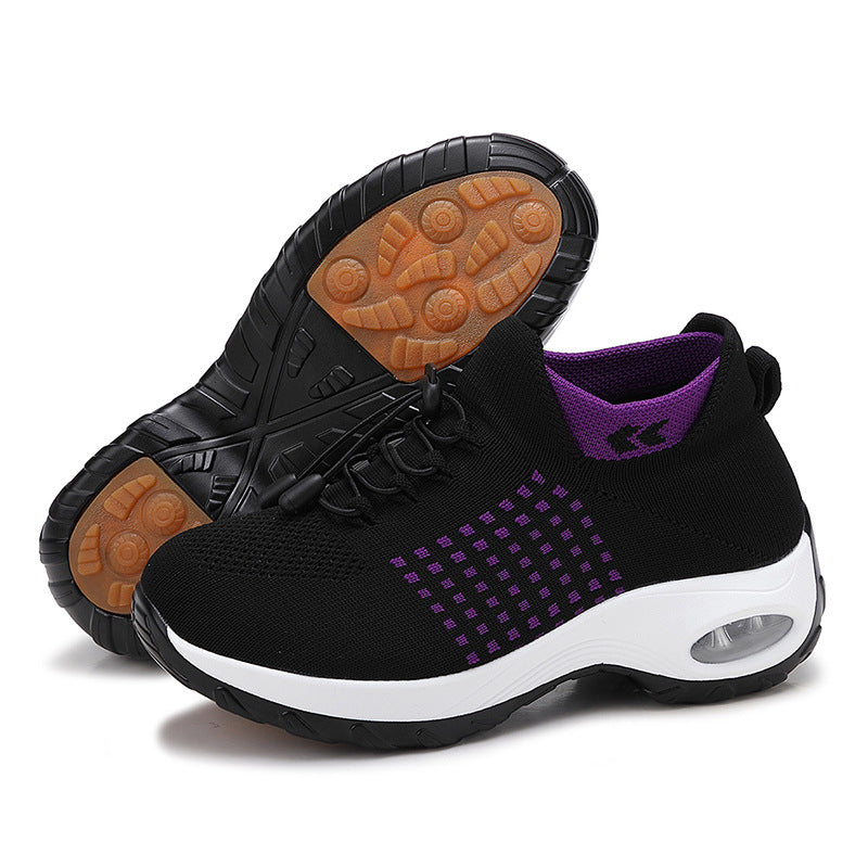 Damen nan atmungsaktive gestrickte Plateausneaker mit Luftkissenfederung und elastischem Schaft EB