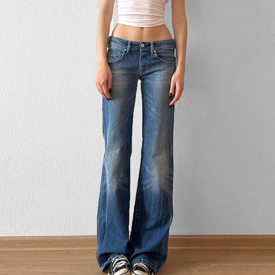 Damen Flared Jeans mit hohem Bund und distressed Design EB