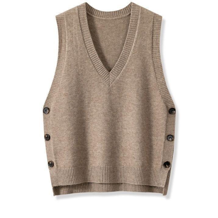Damen Strickweste mit V-Ausschnitt und Knopfdetails EB