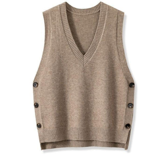 Damen Strickweste mit V-Ausschnitt und Knopfdetails EB