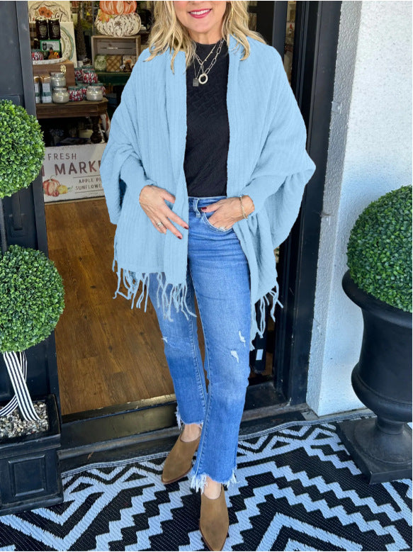 Damen vielseitiger Poncho mit Fransen EB
