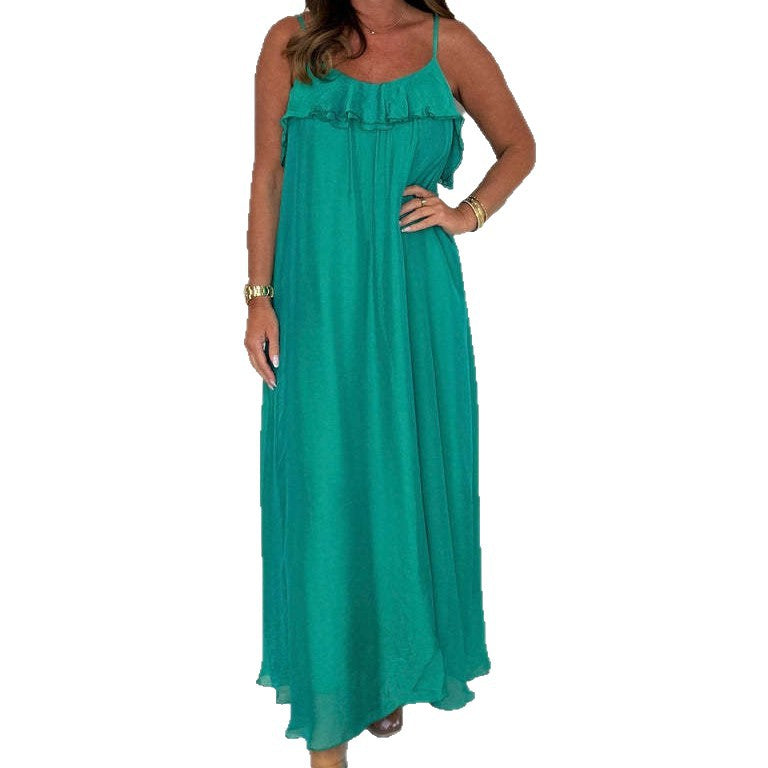 Damen Maxikleid mit zarter Rüschendetail und Spaghettiträger EB