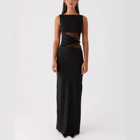 Damen Elegantes Maxikleid mit transparenter Spitze und figurbetontem Schnitt EB