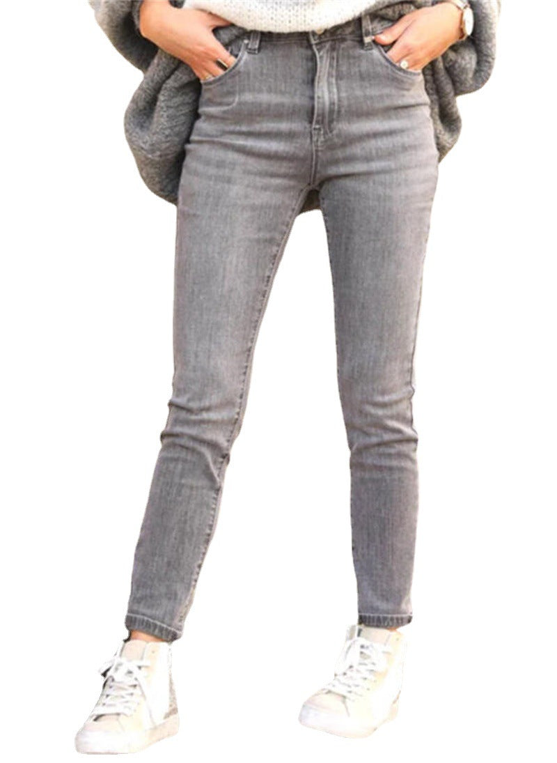 Damen figurbetonte Jeans im Vintage-Look mit hohem Bund und knöchellanger Passform EB