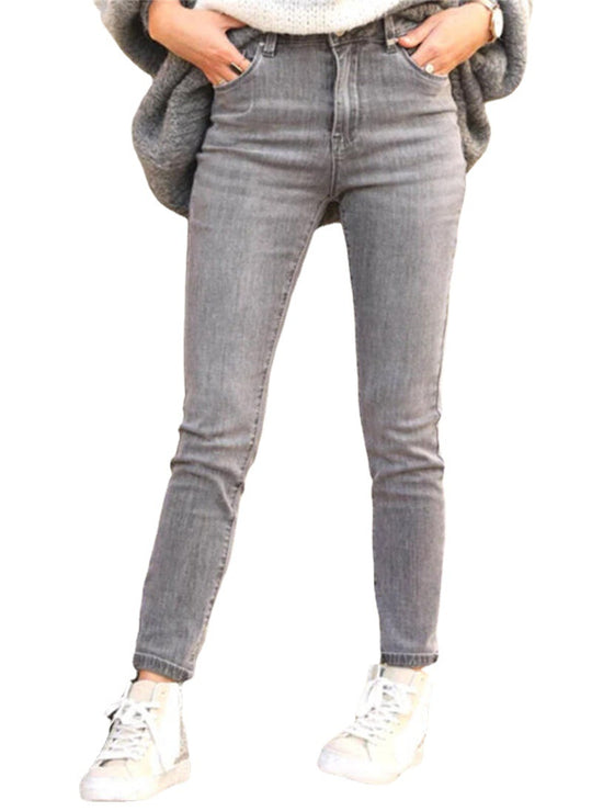 Damen figurbetonte Jeans im Vintage-Look mit hohem Bund und knöchellanger Passform EB